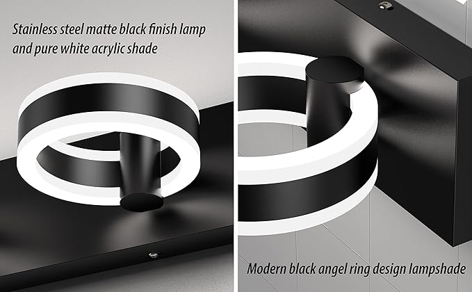 LED Bathroom Light Fixtures, 33inch Black Vanity Lights, Modern 4 Light Acrylic Wall Sconces, 350° Rotatable Wall Lighting Fixture Over Mirror