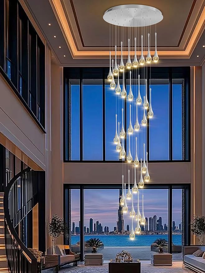 ykolupty 150in High Ceiling Chandelier for Foyer Entrance 36-Light Crystal Silver Chandelier Light Fixture Large Ceiling Light for Living Room Staircase Hallway Dining Room