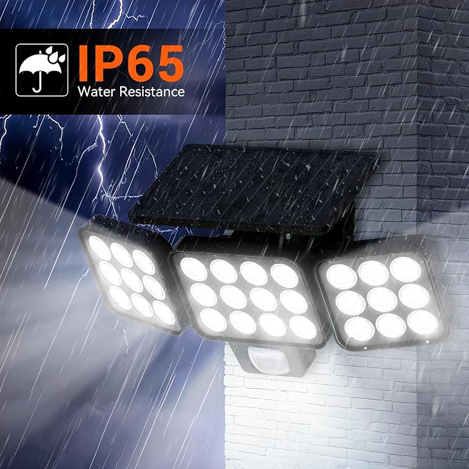 WdtPro Solar Lights Outdoor Waterproof 1 Pack, 3500LM Super Bright Motion Sensor Solar Powered LED Flood Lights, Upgrade Glass Panel, Solar Security Light Spotlights for Outside Yard