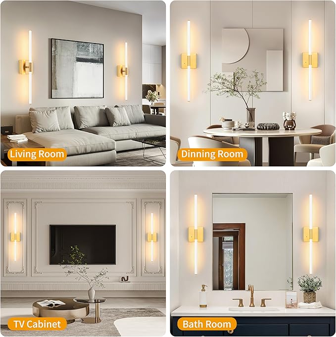 Morauroral 30 Inch White Gold Battery Operated Wall Sconces Set of 2, Dimmable Battery Wall Sconce with Remote Control, LED Rechargeable Sconces, Modern Wireless Wall Lights for Bedroom, Living Room
