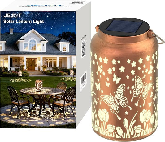 JEJOT Butterfly Solar Lanterns Outdoor Waterproof, Mothers Day Gifts, Birthday Gifts for Women Mom Grandma,Metal Hanging Solar Lantern for Yard,Garden,Porch Landscape Deconrations-1 Pack
