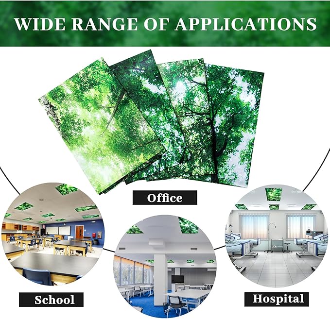 ROCEEI 8 Pack Fluorescent Light Covers, 4 x 2 Feet Magnetic Forest Covers Bulk for Ceiling Classroom Light, Reduce Glare, Easy Install, Filters for School, Home, Office, Hospitals Cubicle Decor
