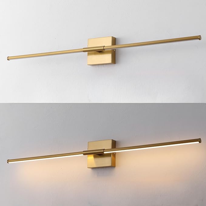 JONATHAN Y 32" Brass Gold Modern Dimmable Integrated LED Wall Sconce, Minimalist Adjustable Metal Vanity Light for Bathroom Mirror, Bedroom, Hallway, 3000K, ETL Listed (JYL7040B)