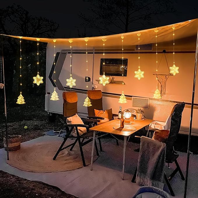 BLOOMWIN Christmas Window Lights Indoor - 2M 160 LED Christmas Window Decorations, Snowflake Curtain Hanging Fairy String Icicle Lights for Xmas Noel Bedroom Holiday Home Outdoor, Warm White USB