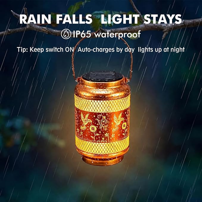 Solar Lanterns Outdoor Garden Decor- Solar Lights Waterproof Hummingbird Decorative Hanging Metal Lights Gardening Gift for Outside Yard, Patio, Backyard, Farm, Gifts for Women Mom