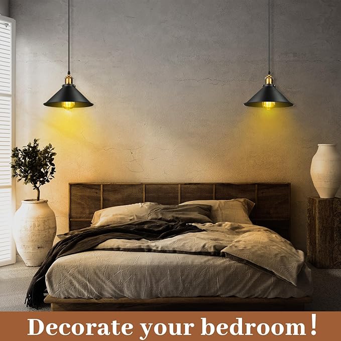 Retisee Black Industrial Pendant Light Vintage Metal E26 Base Hanging Light Rustic Dome Pendant Lamp Fixture Farmhouse Kitchen Hanging Ceiling Lamp for Dining Room Bedroom Hallway Bar (12 Pcs)