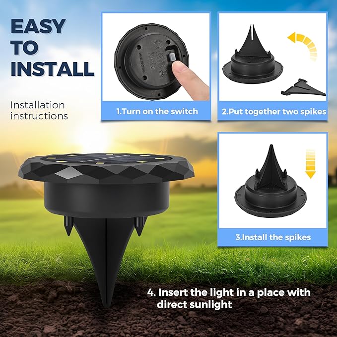 SOLPEX Mini Solar Ground Lights, 12 Pack Pathway Solar Lights Outdoor Waterproof, Garden Lights for Driveway Walkway Yard Landscape (Cool White)