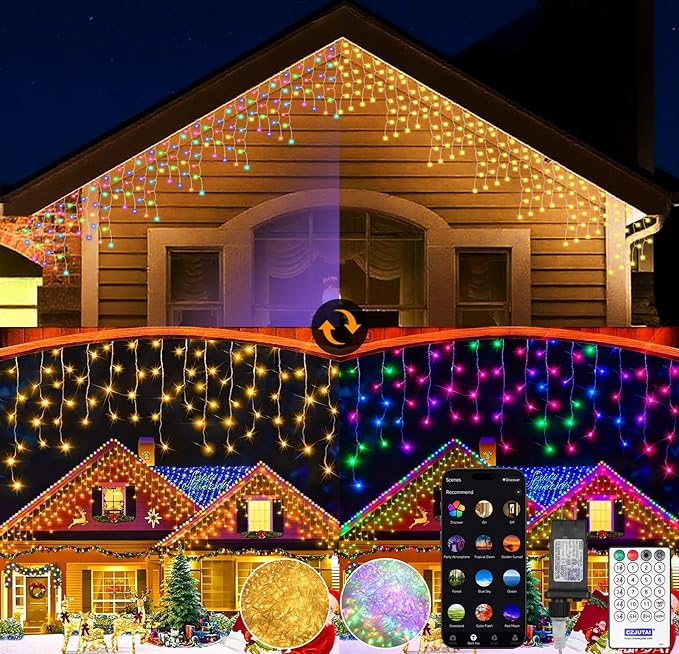 LED Icicle Lights for Outdoor Christmas Decorations,82Ft 1000 LEDs Color Changing Christmas Fairy Light,APP & Remote Control,17 Lighting Modes,Plug in RGB hanging Curtain Lights for Xmas Party Wedding