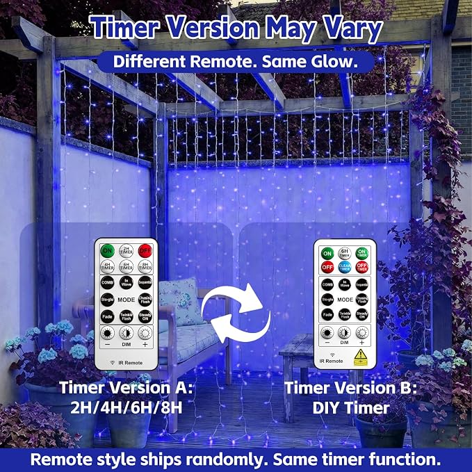 Curtain Light for Bedroom, 200LED 6.6x6.6ft Blue Window Wall Hanging Fairy Curtain String Light, 8 Modes Remote Fairy String Lights Indoor for Wedding Party Home Garden Decorations