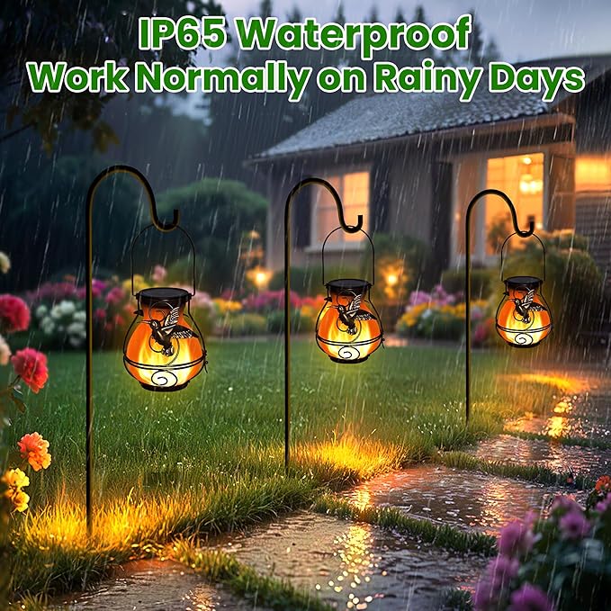 Solar Lanterns Outdoor Waterproof Hummingbird Hanging Solar Lantern Outdoor Garden Decoration Gifts for Mom Grandma Flickering Flame Lights 4 Packs