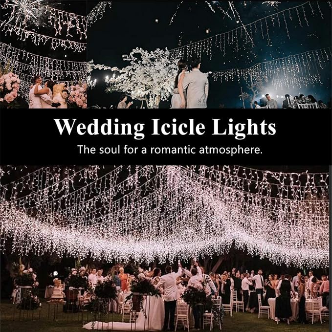 Icicle Lights 10ft 90 LED Window Short Curtain String Light Waterproof Fairy Twinkle Lights for Indoor Outdoor Home Garden Wall Decorations RC 8 Blinking Modes USB Battery Operated （White）