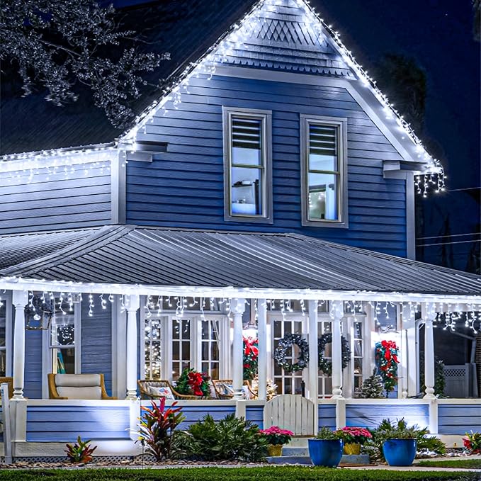 Icicle Christmas Lights Outdoor - 66FT 640 LED Icicle Lights for Outside with 8 Modes Timer, 120 Drops Waterproof Connectable String Lights Indoor for Patio Garden Holiday Decorations, Cool White