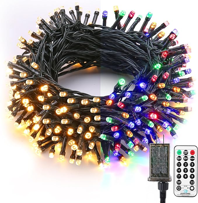 Brizled Christmas Lights, 65.67ft 200 LED Color Changing Tree Lights 11-Function Warm White & Multicolored Christmas Lights Remote, Connectable Mini Lights Set Decorative Lights String for Xmas Party
