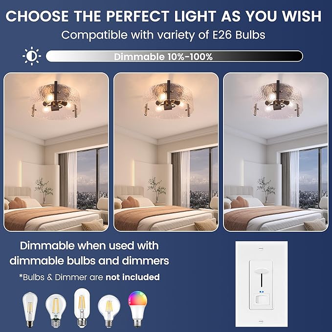 15'' Modern Black Semi Flush Mount Ceiling Light Fixtures, 3-Light Glass Ceiling Mount Light Fixtures, Close to Ceiling Light Fixtures for Kitchen Foyer Entryway Bedroom Hallway Laundry