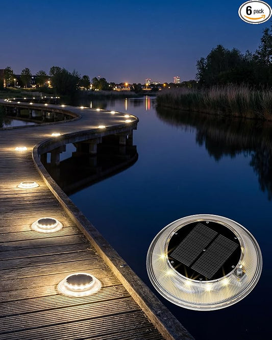T-SUN Solar Dock Lights Driveway Deck Lights, 3 Color Modes Solar Powered Outdoor Waterproof LED Driveway Marker Lights for Step, Pathway, Sidewalk, Garden, Stair, Yard(6 Packs)