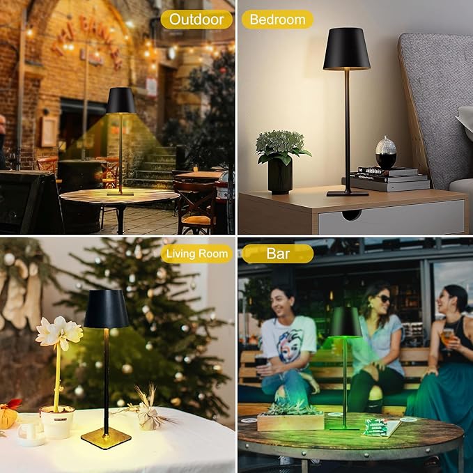 Cordless Table Lamps, Outdoor Solar LED Lamp, 4000mAh Rechargeable Bottle Lamp, Touch RGB Color Stepless Dimming Light for Bedroom, Restaurants, Patio, Camping,Bar Black