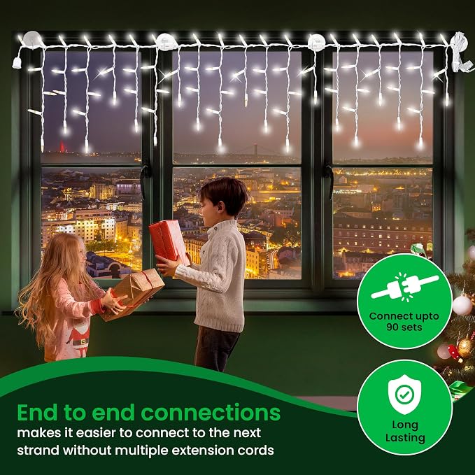 Christmas LED Twinkle Window Icicle Lights - 3 Feet (0.91 m) - 8 of 50 Bulbs Twinkle Random - 50 LED Cool White Bulbs - Indoor Outdoor - Twinkling Icicle Christmas Lights