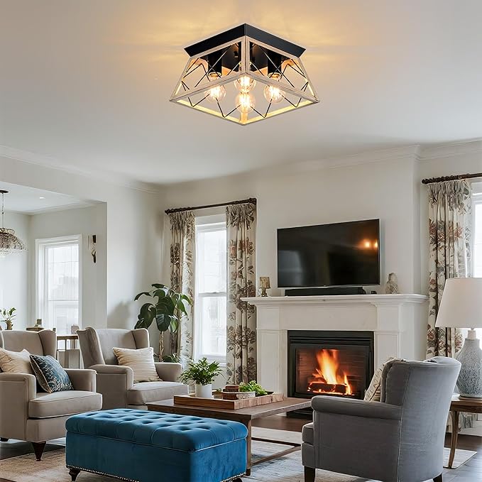 4-Lights Close to Ceiling Light,Industrial Ceiling Light Fixture for Dining Room, Kitchen, Living Room, Hallway, Entry, Laundry - E26 Base (No Bulb)