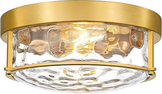 FEMILA 12" Brushed Gold Flush Mount Ceiling Light, Light Fixtures Ceiling Mount with Water Ripple Glass, for Kitchen, Bedroom, Living Room, 4FTJ22WG-F BG