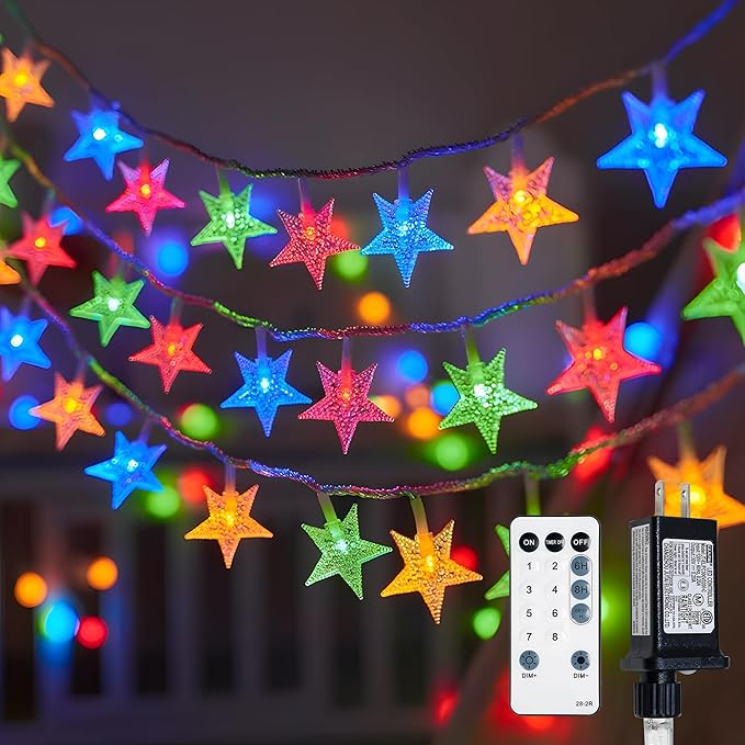 Star String Lights Plug in,39ft 100LED Easter Lights with Remote, Hanging Star Decorations Lights Waterproof for Indoor Outdoor Bedroom Classroom Dorm Kids Tent Party Decor,Multicolor