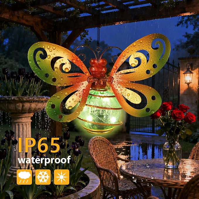 Butterfly Garden Decor with Bouncy Springs Pendant Lights Birthday Gifts for Women Mom Grandma,Hanging Solar Lights Outside Waterproof Metal Solar Outdoor Decoration for Yard, Porch,Patio,Backyard