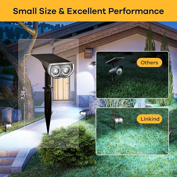 Linkind Solar Lights Outdoor StarRayS, Bright Solar Spot Lights Outdoor, IP65 Waterproof Spotlights for Garden Yard Landscape Walkway Patio Tree (Daylight, 2 Pack)