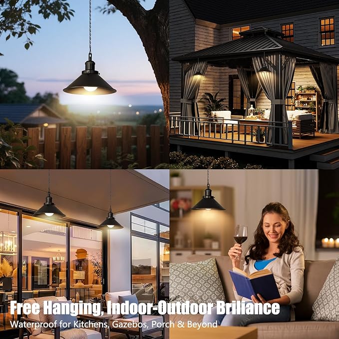 Bailoch 1 Pack Black Portable Battery Operated Hanging Light, Rechargeable Wireless Outdoor Pendant Light with Remote, Battery Powered Chandelier Lantern Fixture for Indoor Outdoor Gazebo Porch Patio