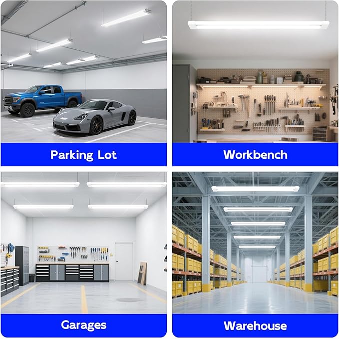 hykolity LED Shop Lights 4FT, 3CCT Selectable 4000K/5000K/6500K,Adjustable 25W/34W/42W, 5500LM Linkable Shop Lights for Garage, Ceiling or Hanging Mount, 2 Pack