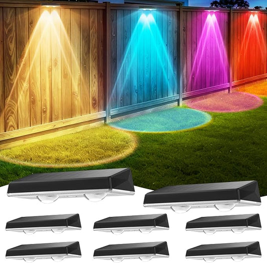 Solar Fence Lights Outdoor, 8-Pack Fence Lights Solar Powered Waterproof IP67 with 8 Color Modes, Dusk to Dawn Auto-Work Solar Lights for Wall, Patio, Garden, Backyard