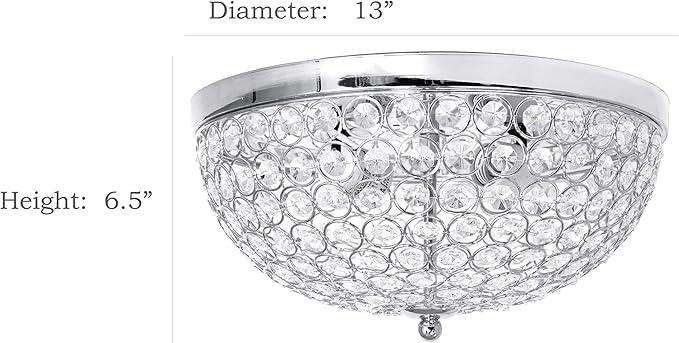 Elegant Designs FM1000-CHR Elipse Crystal 13 Inch Modern Metal 2 Light Bowl Shaped Ceiling Flush Mount Fixture, Chrome