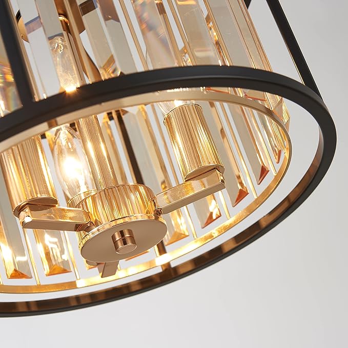 AGV LIGHTING CL005BB K9 Crystal Semi Flush Mount Ceiling Light Fixture, E12 Base 3-Lights, D13 x H15, Champagne Crystal Shade & Matte Black Finish Metal Frame