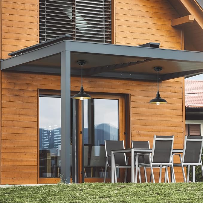 10in Dome Farmhouse Pendant Lights Black and Brass Kitchen Island Hanging Light Fixture for House, Outdoor Barn Pendant Ceiling Lighting for Dinning Room, Entryway, Deck, Adjustable Length