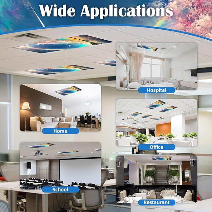 ANGSYLTH 8 Pcs Fluorescent Light Covers - 4 x 2 Feet Covers for Ceiling Lights, Magnetic Light Filters for Classroom, Office, Hospitals, Home (Auspiciousness Clouds)