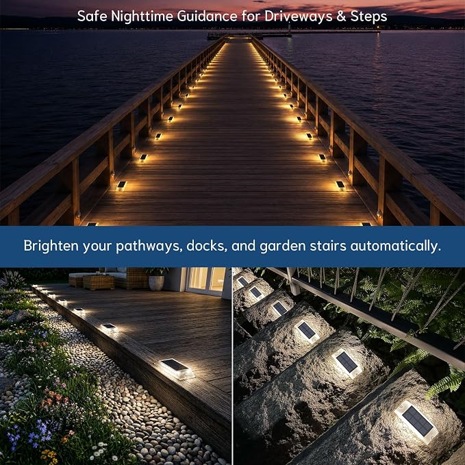 Solar Step Lights Outdoor, 2 Colors in 1 LED Stair Lights | 12 Pack Waterproof Screw Mount Deck Step Lights for Stairs, Patio, Garden, Walkway (White/Warm White)