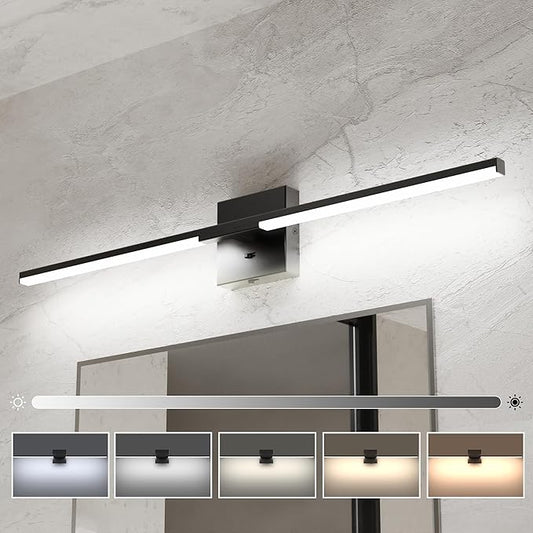 Ensenior Modern Bathroom Vanity Light 32 inch, Built-in Dimmer, 18.5W Dimmable 5CCT Led Bath Lights, Black Bar Vanity Light for Bathroom Mirror Cabinets Bedroom-FCC & ETL Certificated