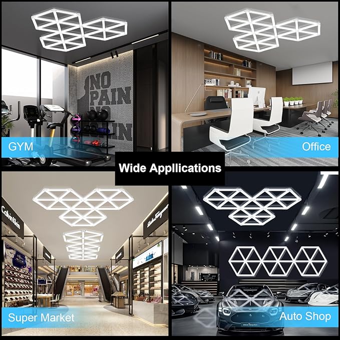 Hexagon Garage Lights 18 Triangle, Super Bright Hexagon LEd Light for Garage, Workshop, Basement, Home Gym, Car Detailing Shop 6500K 252W 30240LM Hex Light