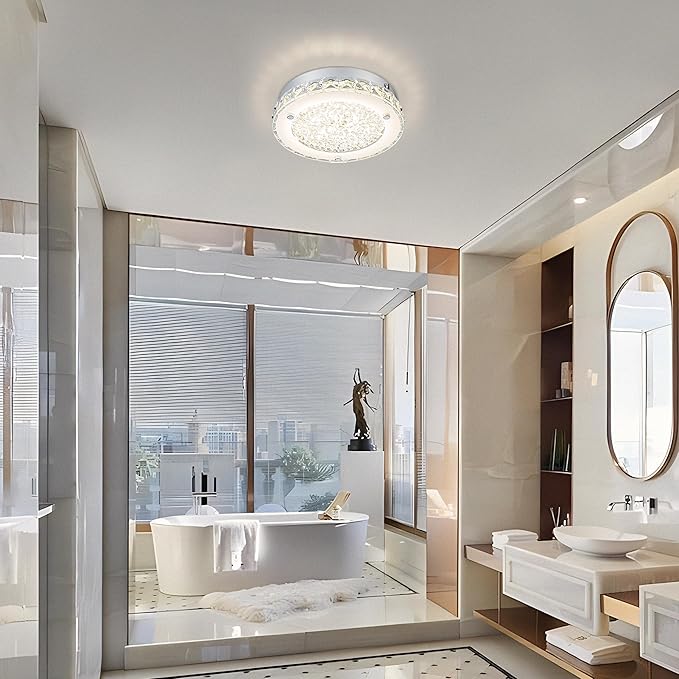 Modern Crystal Flush Mount Ceiling Light 4000K LED Flush Mount Crystal Ceiling Light Dimmable Small Chandelier for Closet Bathroom Staircase Dining Room Laundry Kitchen Foyer Hallway 8.3"