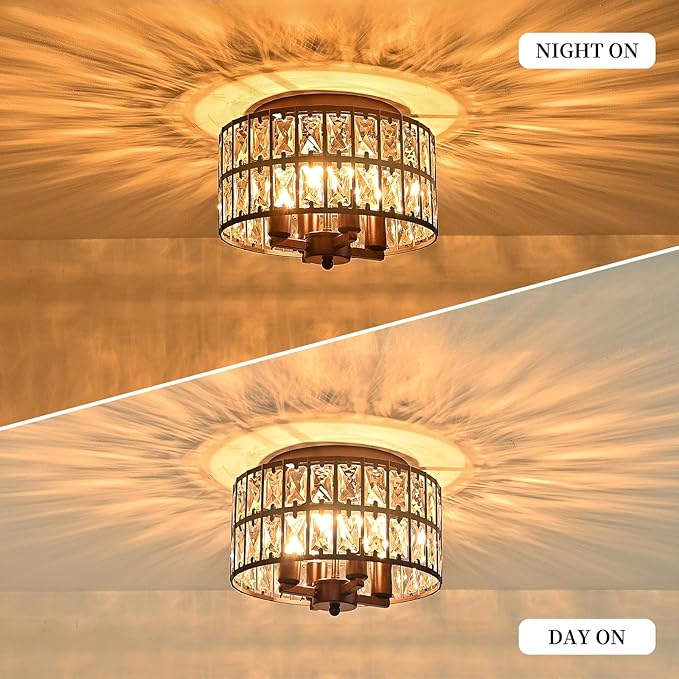 Oil Rubbed Bronze Flush Mount Ceiling Light Fixture, 4-Light Crystal Ceiling Light for Bathroom Bedroom Hallway Kitchen Light Fixtures Ceiling Mount