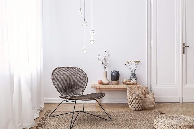 SAFAVIEH PND6012A Hadden 5-Light Adjustable Chrome and Clear (LED Bulbs Included) Pendant