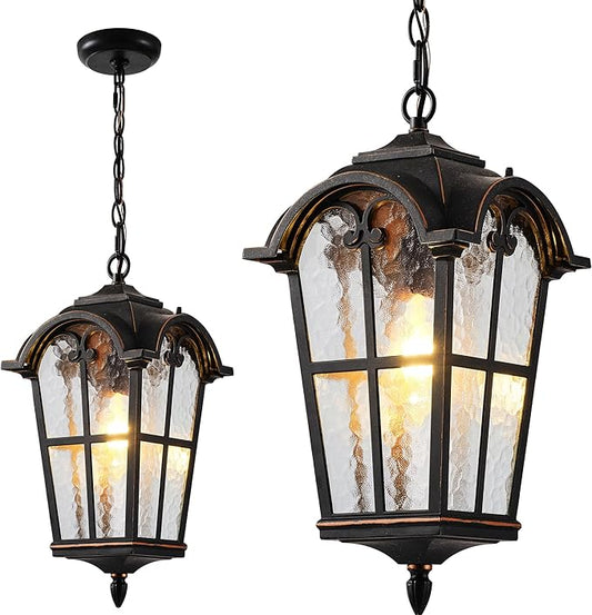 VIANIS 18.7" Large Outdoor Pendant Light, Vintage ORB Outside Chandelier with Ripple Glass, Anti-Rust Pendant Lights for Porch, Doorway, Entryway, Adjustable Length Hanging Lighting, Hardwired
