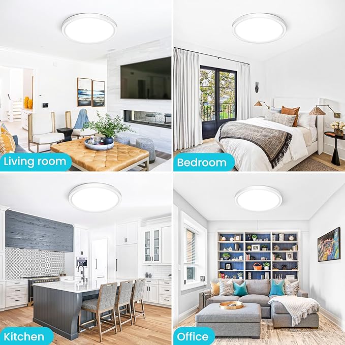 libtit 12 inch Flush Mount LED Ceiling Light Fixture, 3000K 4000K 6500K Adjustable, 28W 3200lm White Round Lighting Fixtures for Bathroom Shower Hallway Kitchen, 2 Pack