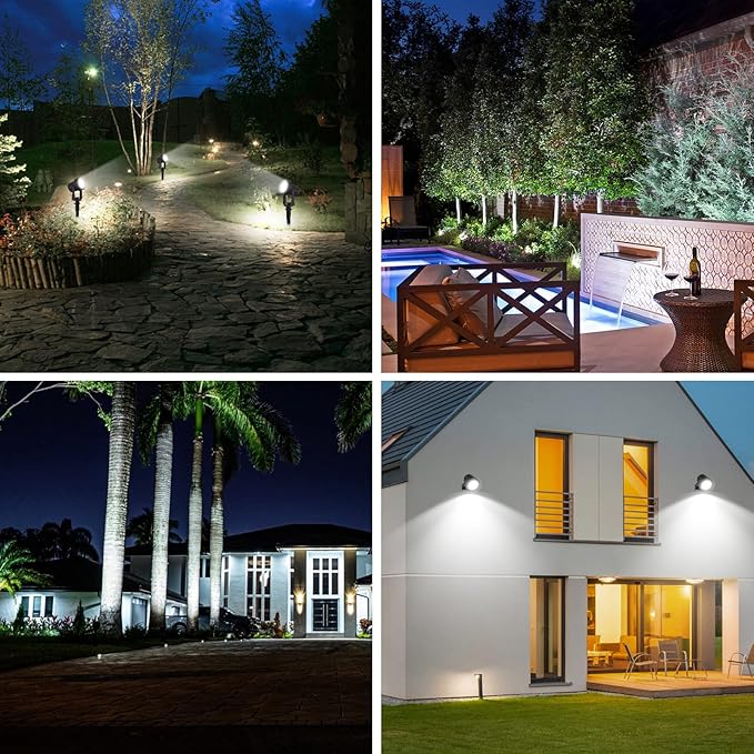 T-SUNUS Solar Garden Spot Lights, LED Solar Landscape Light Outdoor IP65 Waterproof 9.8ft Cable, Separated Solar Panel, Auto ON/Off for Garden, Driveway, Pathway, Pool Area (White 6000K)