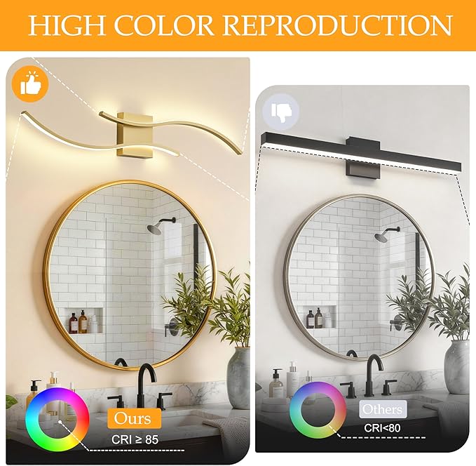 KARTOOSH 2 Pack Gold Light Fixture Hardwired Bathroom Vanity Lights Fixtures Over Mirror 31.5 Inch 3CCT Dimmable Modern Wall Lights for Mirror Kitchen Living Room Cabinet Porch Hallway