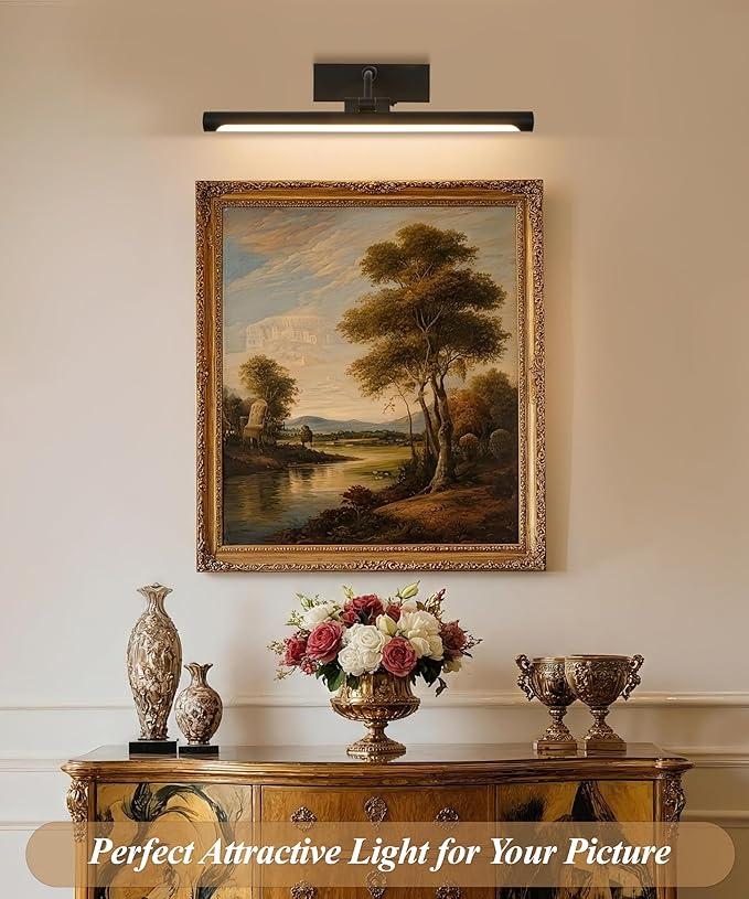 Picture Lights for Wall Battery Operated,16 Inch Black Wireless Rechargeable Art Lights for Pictures,3CCT Dimmable Retractable Painting Light with Remote & Timer,Glare-Free for Gallery Light