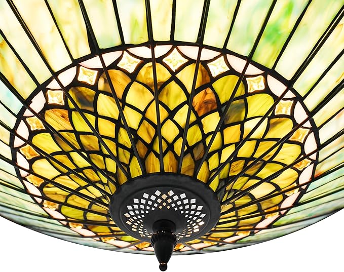 Pendant Light Fixtures, 23.62" Wide Stained Glass Inverted Antique Style Ceiling Pendant for Dining Room, 5 Lights Hanging Lamp for Living Room Kitchen Entryway