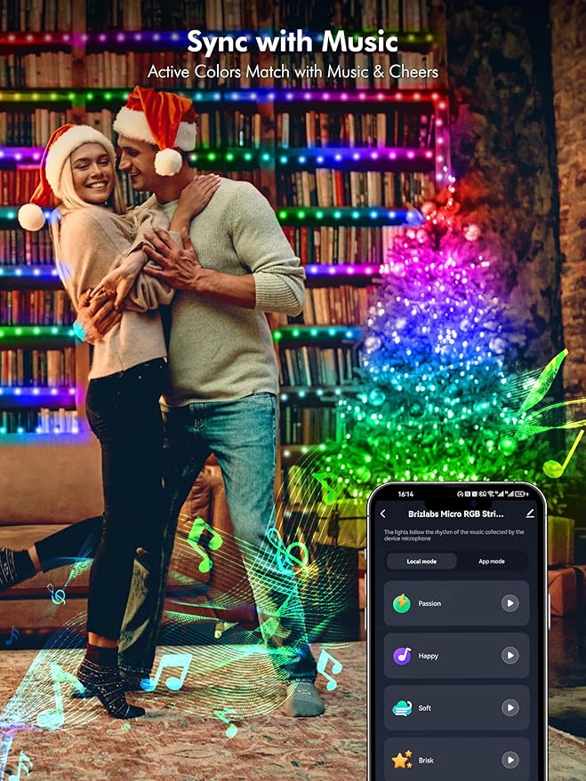 BrizLabs Smart Fairy String Lights, 66ft 200 LED WiFi 4th of July Fairy Lights App Control, Dimmable Red White Blue Light Rainbow Christmas Light, Music RGB Xmas Lighting Work with Alexa & Google Home