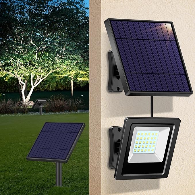 Lightonight Solar Lights Outdoor 1 Pack with Stake, 6500K Cool White | Waterproof Flood Light outdoor, Dusk to Dawn Security Lighting for Porch Patio Yard Garage