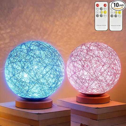 2-Pack 16 Colors RGB Modern Rattan Woven Table Lamp, Bedside Lamps Remote Control Dimmable, Boho Wicker Bamboo Woven Nightstand Desk Lamp for Bedrooms Living Rooms Desks Office Vintage Lamp