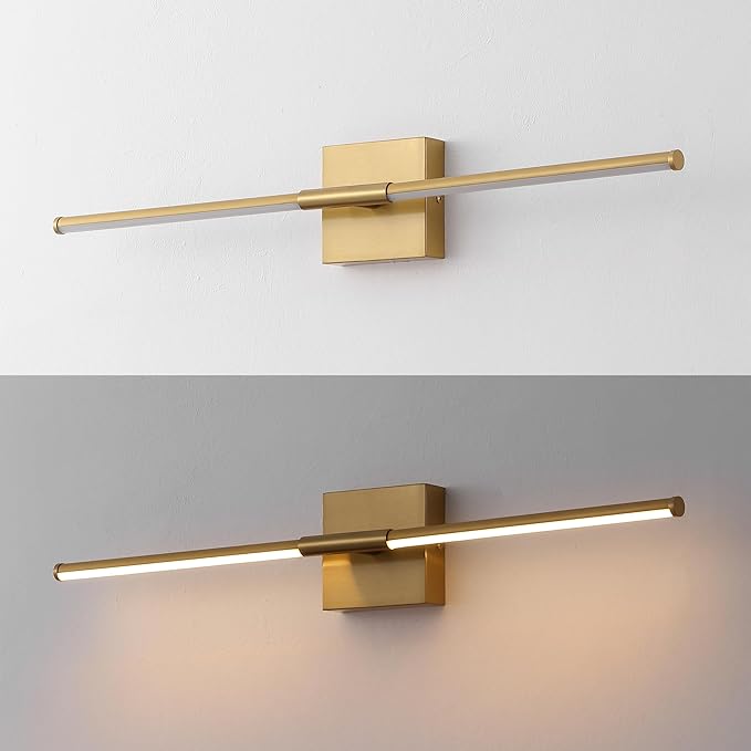JONATHAN Y 28" Brass Gold Modern Dimmable Integrated LED Wall Sconce, Minimalist Adjustable Metal Vanity Light for Bathroom Mirror, Bedroom, Hallway, 3000K, ETL Listed (JYL7041B)