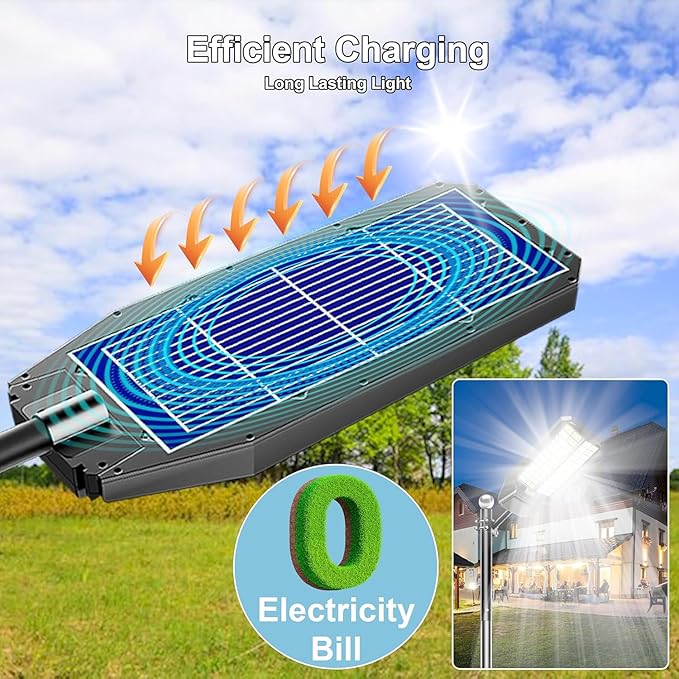 Ultra Bright Solar Street Lights Outdoor: 12000W Solar Lights Outdoor with 300,000LM, IP67 Waterproof Dusk to Dawn with Remote Commercial & Industrial Floodlight for Parking Lots, Warehouses, Yard